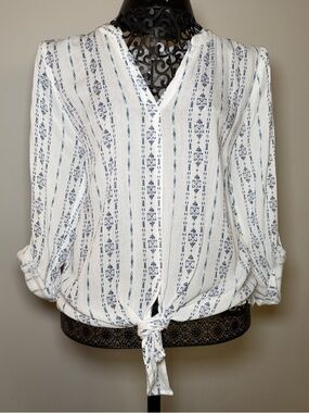 CeCe Light Spring/Summer White Blouse with Front Tie